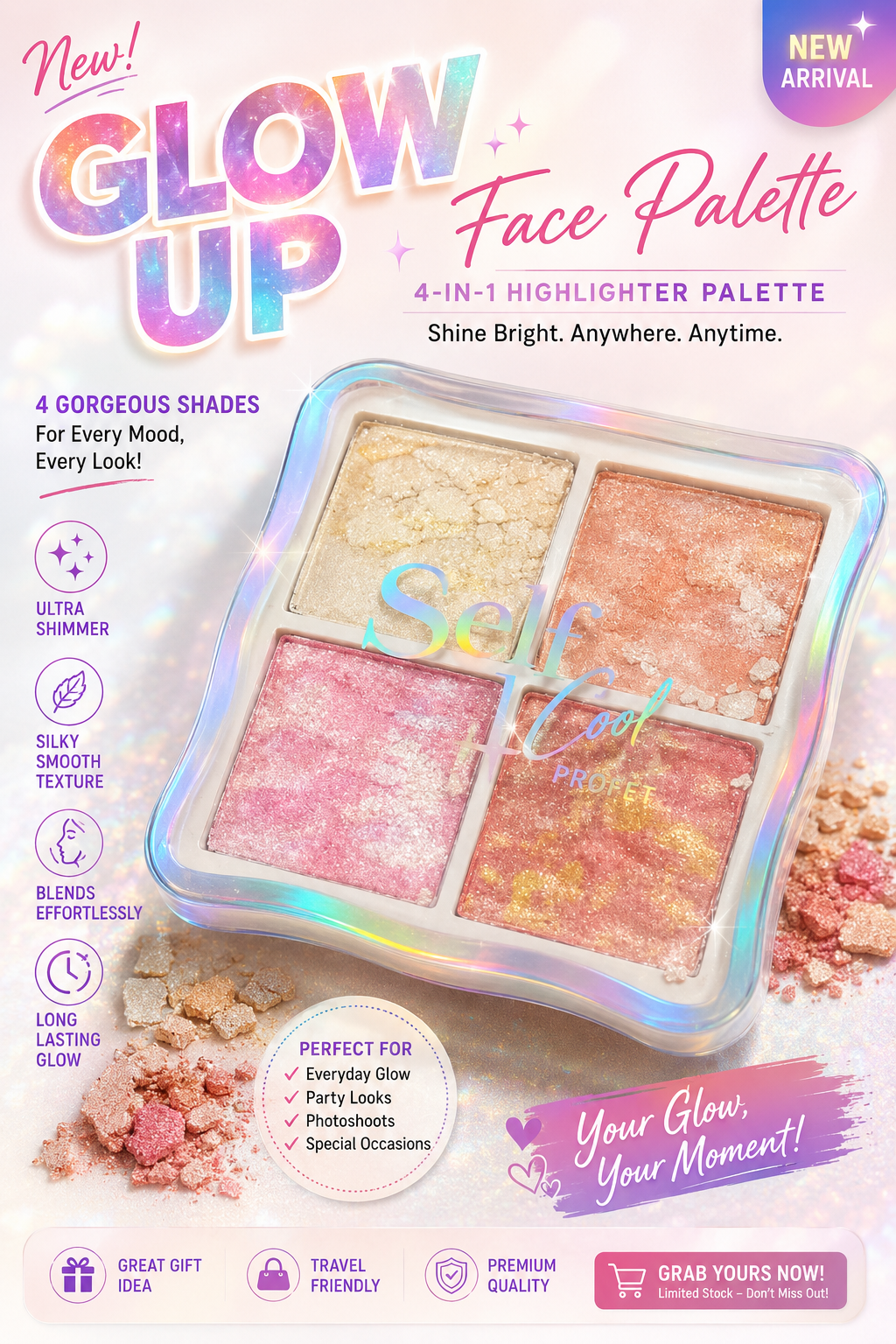 4 Luxury Color Highlighter Palette